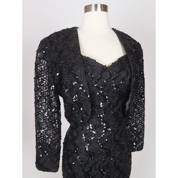Black 80s Print Spaghetti Strap Dress & Matching Bolero